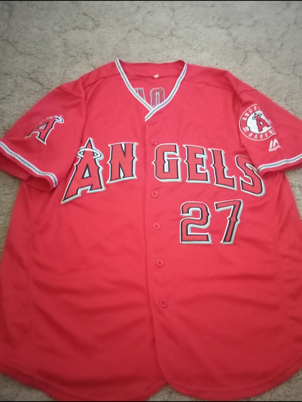 Mike Trout Majestic Red Los Angeles Angels Embroidered Patch Jersey